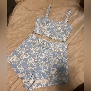 Zara Blue and White Floral Jumpsuit